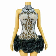 Cami pearly rhinestone sexy mesh see through mini birthday dress