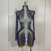 Ajay sheer mesh see-through sparkling diamond sequin long sleeve mini dress for women party night out