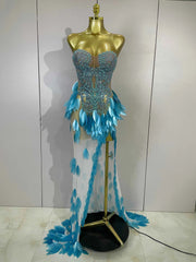 Liah Sparkly Diamond Pearl Strapless Mesh Maxi Dress