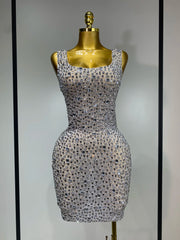 Carole luxury sparkly rhinestone sexy mesh see through short dress