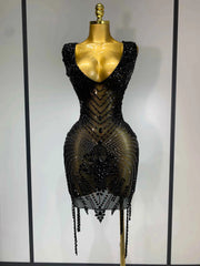 Genesis Sparkly Rhinestone Bodycon Mesh Dress