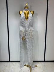 Allison elegant sexy shiny crystal tassel long dress