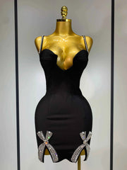 Mary V Neck Beaded Black Mini Bandage Dress