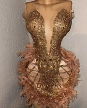 Glitter Short Sheer Neck Party Dress