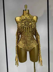 Tessa Diamond-Embellished Slim-Fit Bodysuit Jumpsuit