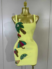 Marie Sexy Square Neck Sleeveless Bodycon Bandage Mini Dress for Women
