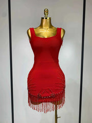 Xhen Sleeveless Beaded Tassel Bodycon Bandage Dress