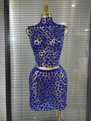 Amber Crystal Mesh Two Piece Bodycon Mini Dress Set