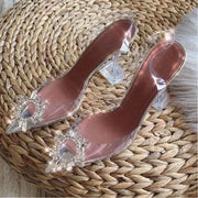 Joker Pointy Thick Heel Sexy Rhinestone Transparent Sandals