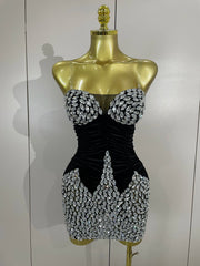 Jade sparkly diamonds black mesh velvet short dress – elegant birthday, evening party, and performance outfit.
