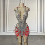 Sparkly See-Through Silver Diamond Mini Dress