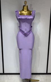 Lucy Square Collar Ruffle Beaded Long Bodycon Bandage Dress