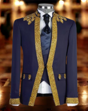 Italian Style Diamond Men Suits Stand Collar 3 Pieces Men's Suits