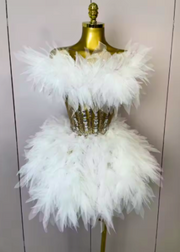 Jynae Backless Strap Mesh Fluffy Skirt 2 Pieces Diamond Sequins