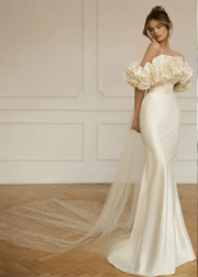 Off Shoulder Flowers Mermaid Wedding Dress