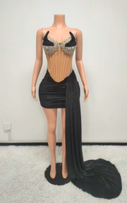 Short birthday dress with sweetheart neckline and sparkling beadwork for party and celebration wear.