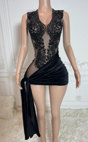 Maja shiny black printed velvet sexy mini birthday dress for women party and night out wear