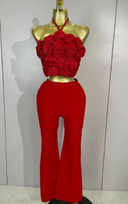 Annie Halter 3D Floral Backless Bodycon Bandage Two Piece Set