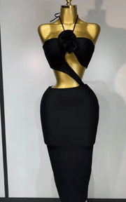 Rhina Sleeveless Floral Bandage Bodycon Midi Dress
