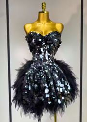 Lauryn Sparkly Black Sequins Two Pieces Set Birthday Dress