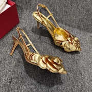 Fretwork High Heels Luxury Gold Flower Carving Slingback Sandals Stiletto