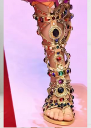 Luxury Crystal Peals Decor Boots Open Toe Knee High Back Zipper Strap