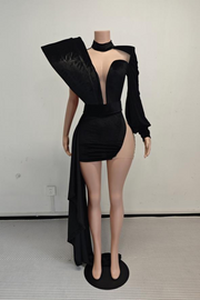 Jamie black asymmetrical long sleeve velvet mini birthday dress for women party wear