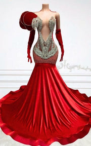 Avant garde petal sleeve prom dress with silver beadwork