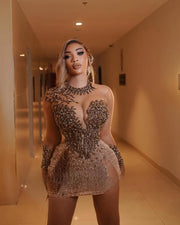 Sexy Long Sleeves Beaded Sequin Birthday Dress