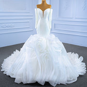 Elegant V-Neck Mermaid Puffy Train Wedding Dress