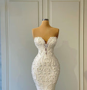 Sweetheart Ruffle Train Mermaid Wedding Dress