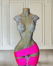 Sexy Sheer Tulle Short Applique Beading Birthday Dress
