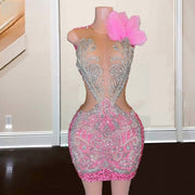 Stunning Pink Cocktail Dress O-Neck Luxury