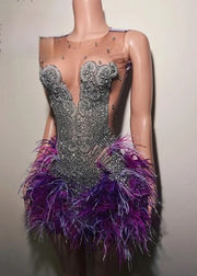 Purple Sparkly Diamonds Glitter Crystals Birthday Dress