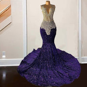 Sparkly Purple Crystal Mermaid Rhinestone Prom Dress