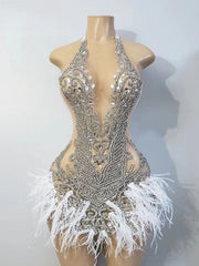 Stunning Halter Silver Crystals Birthday Dress
