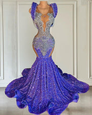 Glitter Light Purple Mermaid Crystal Prom Dress