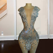 Luxury Sheer Rhinestone Diamond Birthday Dress