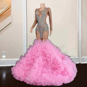 Icy Diamond Long Sleeves Mermaid Ruffles Prom Dress