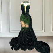 Silver Sparkly Sequin Diamond Mermaid Prom Dress