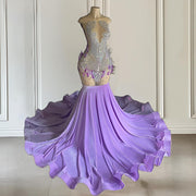 Lilac sheer O-neck Prom Dress
