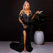 Black Beads Sequined Mermaid Prom Dress