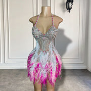 Cute Beaded Crystals Sweetheart Cocktail Birthday Dress with Feathers