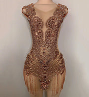 Gold Exquisite Handmade Beads Crystals Diamond Birthday Dress