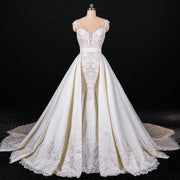 Sexy Mermaid Satin Wedding Dress V-Neck Detachable Train