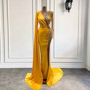 Sexy Pearls O-neck Long Sleeve Evening Dress