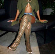 Sexy Rivets Cut Outs Lace up Thigh high Boots Over the Knee