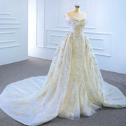 Sequined Beading Sweetheart Off The Shoulder Wedding Dress with Removable Train