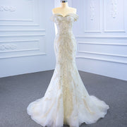 Sequined Beading Sweetheart Off The Shoulder Wedding Dress with Removable Train