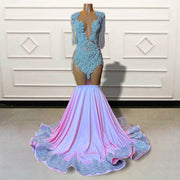 Luxury Pink Mermaid Long Prom Dress Sparkly Sequined Beaded